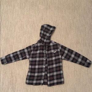 Zara Black and White Plaid Hooded Button-Down Shirt